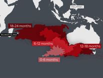 A map showing how far MH370 debris may have spread