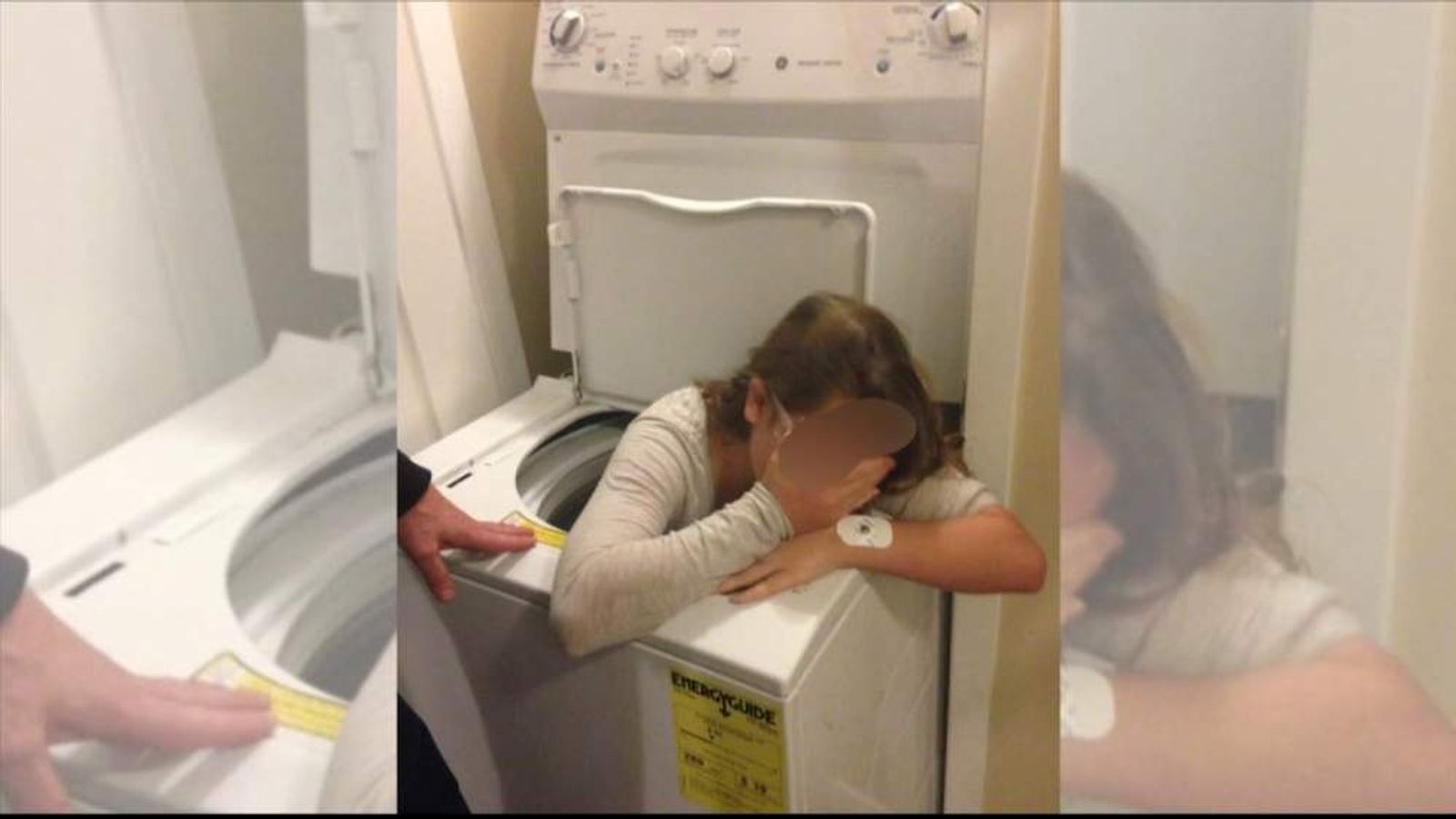 Сводная сестра застряла в стиральной машине но брат не стал спешить её освобождать