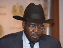 South Sudan's president, Salva Kiir, addresses a news conference following the renewed fighting