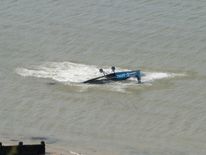 The plane ends up upside down in the water