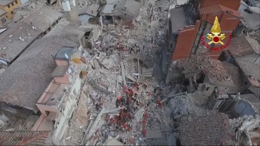 Aerial footage has revealed the scale of the devastation of an Italian town caused by a powerful 6.2 magnitude earthquake.
