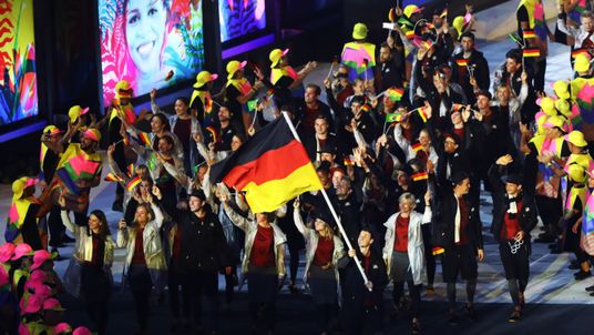 2016 Rio Olympics - Opening ceremony - Maracana - Rio de Janeiro, Brazil - 05/08/2016. Timo Boll (GER) of Germany leads his contingent during the opening ceremony.
