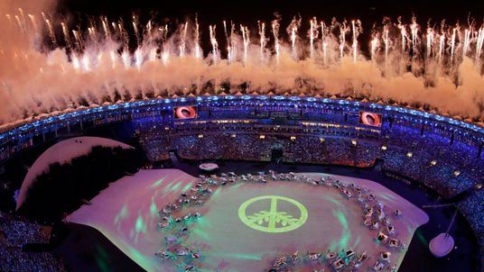 Fireworks are seen over Maracana Stadium during the opening ceremony at the 2016 Summer Olympics in Rio de Janeiro
