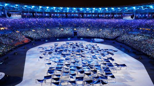 Performers start the opening ceremony at the 2016 Summer Olympics in Rio de Janeiro