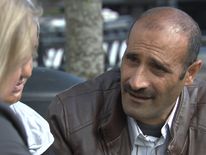 Hussein Ejrf, a refugee from Syria, talks to Sky's Lisa Holland