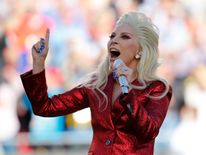 Lady Gaga sings the US national anthem before Super Bowl 50