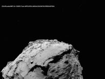 The comet 67P/ChuryumovGerasimenko. The Rosetta orbiter is expected to crash land in an area in the lower left of the image. 