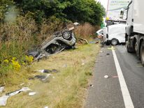 The crash scene after Kroker's lorry ploughed into a stationary queue of vehicles