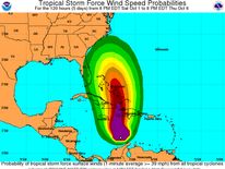 The National Hurricane Center's prediction for wind speeds in the area around Matthew