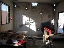 Damage at a school after it was hit in an airstrike in the village of Hass