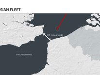 A graphic showing the route of a flotilla of Russian warships is taking through the English Channel
