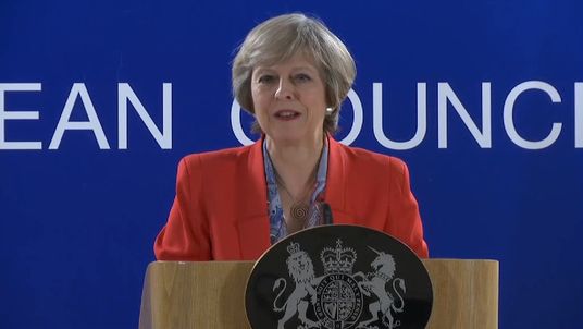 Theresa May addresses press at European Council