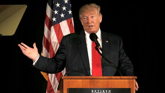 Republican presidential nominee Donald Trump speaks at the &#34;Retired American Warriors&#34; conference during a campaign stop in Herndon, Virginia, U.S., October 3, 2016. REUTERS/Mike Segar