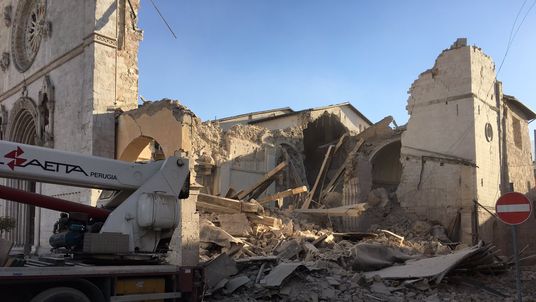 The destroyed Basilica of St Benedict in Norcia. Picture: @monksofnorcia