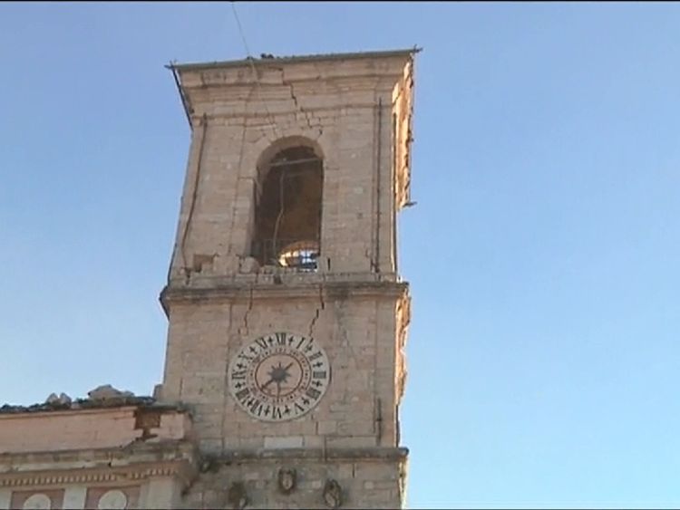 Norcia town hall  was damaged in the quake