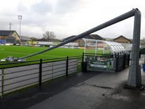Hurricane-force winds brought two floodlights and fencing down 
at Aberystwyth Town FC