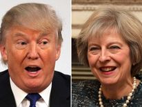 File photos of Donald Trump and Theresa May, as Nigel Farage has insisted Mr Trump will have to deal with Mrs May, despite her top team being "rude" about him