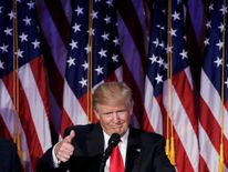 U.S. President-elect Donald Trump addresses supporters