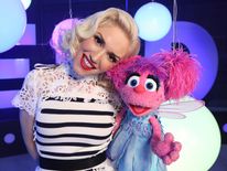 Gwen Stefani and Abby Caddaby at the set of Sesame Street