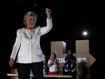 Democratic presidential nominee Hillary Clinton greets supporters during a campaign rally at Sanford Civic Center on November 1, 2016 in Sanford, Florida
