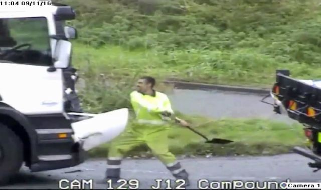 'Road rage' motorist smashes lorry window with a spade