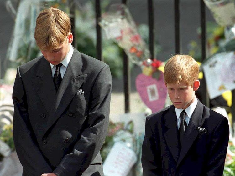Prince William and Prince Harry after Lady Diana's funeral