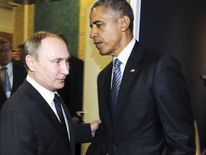 DATE IMPORTED:30 November, 2015Russian President Vladimir Putin (L) shakes hands with U.S. President Barack Obama as they meet during the World Climate Change Conference 2015 (COP21) at Le Bourget, near Paris, France, November 30, 2015. REUTERS/Mikhail Klimentyev/Sputnik/Kremlin ATTENTION EDITORS - THIS IMAGE HAS BEEN SUPPLIED BY A THIRD PARTY. IT IS DISTRIBUTED, EXACTLY AS RECEIVED BY REUTERS, AS A SERVICE TO CLIENTS. TPX IMAGES OF THE DAY
