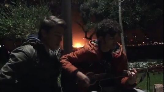 The moment a bomb exploded in Istanbul was captured by musicians playing in a nearby park.