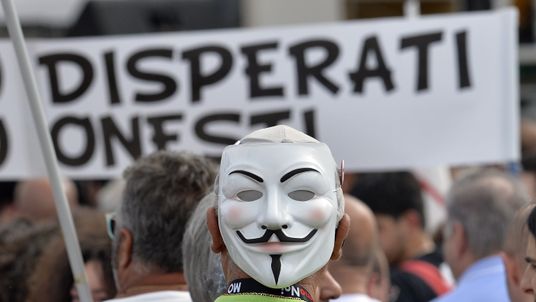 A M5S supporter at a rally in Italy