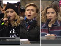 Celebrities protest after Donald Trump&#39;s inaugurantion including Modonna, Scarlett Johansson and America Ferrera.