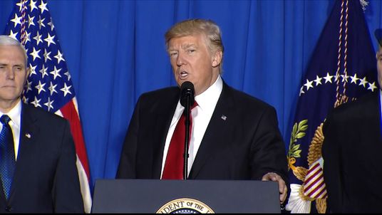 President Trump speaking in Washington at the Department of Homeland Security