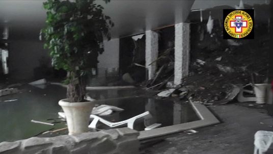 Damage inside the hotel hit by an avalanche