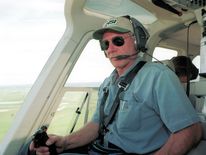 Actor Harrison Ford flies his helicopter July 10, 2001 near Jackson, Wy. Ford Located And Rescued Missing 13-Year-Old Boy Scout Cody Clawson. (Photo By Getty Images)