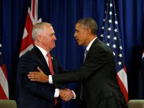 U.S. President Barack Obama and Australian Prime Minister Malcolm Turnbull meet during the APEC Summit in Lima, Peru November 20, 2016