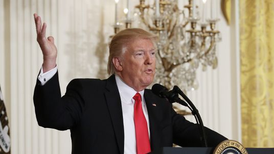Donald Trump attacks the media at White House news conference. Pic: Getty.
