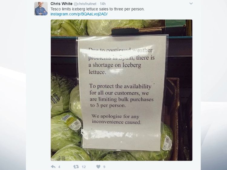 Supermarkets ration lettuces as bad weather hits supplies