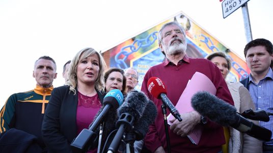 Sinn Fein President Gerry Adams holds a post-election press conference in Belfast, Northern Ireland