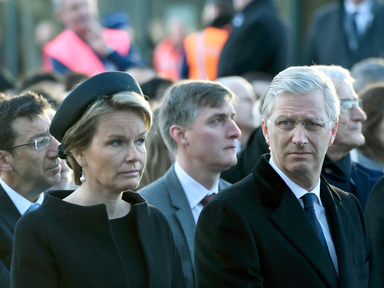 Queen Mathilde and King Philippe at the ceremony at Brussels airport