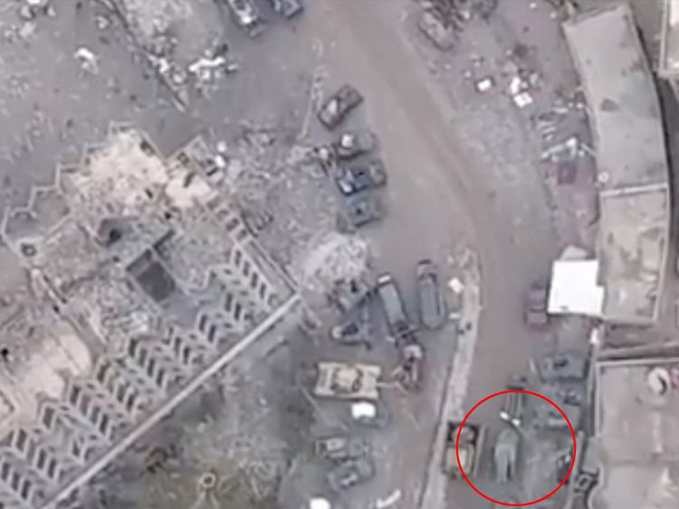 The vehicle two of the Sky crew sheltered inside is circled moments before the explosion