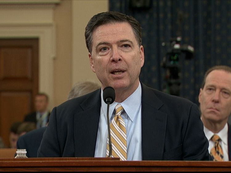 FBI director James Comey gives evidence in a Congressional hearing on Russian election interference