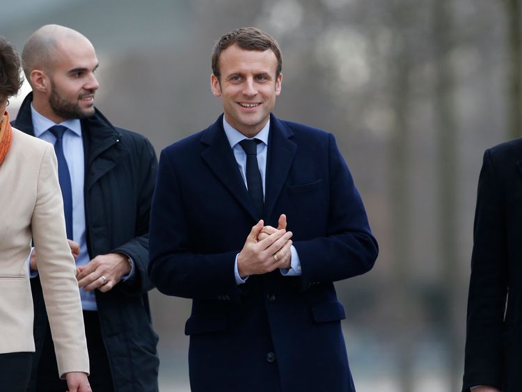 Emmanuel Macron, candidate for the 2017 presidential election, leaves the Chancellery after a meeting with German Chancellor Angela Merkel in Berlin, Germany, March 16, 2017