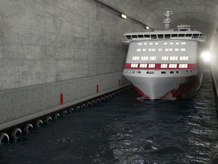 A ship going through the tunnel. Photos by Kystverket/ Norwegian Coastal Administration