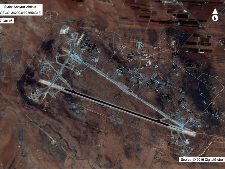 Shayrat Airfield in Homs, Syria is seen in this DigitalGlobe satellite image. Pic: US Defense Department