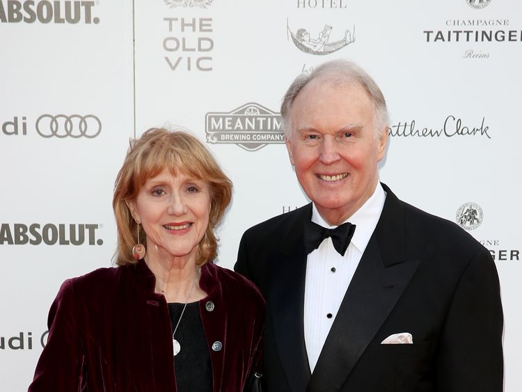 Tim Pigott-Smith and his wife Pamela Miles at The Old Vic theatre in 2015
