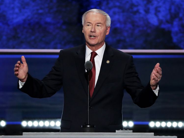 Protesters have demonstrated outside the home of Gov Asa Hutchinson, who sanctioned the executions