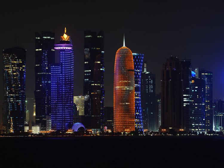 The illuminate skyline of Doha is seen on January 7, 2014 in Doha, Qatar