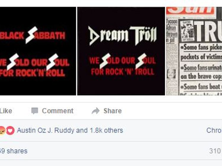 Shadow justice secretary Richard Burgon posts Dream Troll's poster next to a Black Sabbath album cover on Facebook in defence of the band, who have been accused of being Nazi supporters by The Sun.