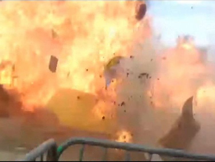 An accidental explosion in a bonfire on Saturday at a town fair north of Paris injured 18 people, including three children, as the festive spring event turned into chaos, authorities said. UGC APTN. Mandatory on-screen credit to Sylla Mohammed