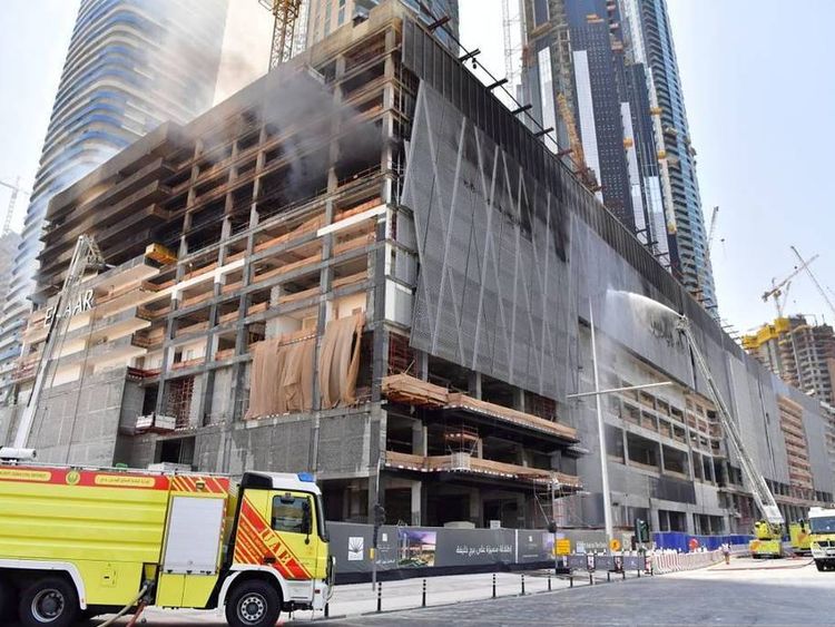 The scene of a fire in a Dubai high-rise under construction. Pic: Dubai Civil Defence