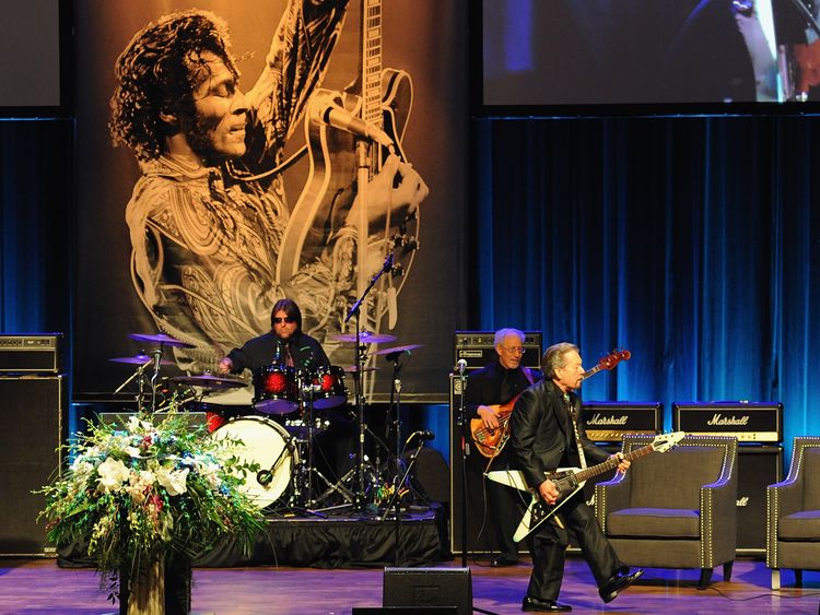 Guitarist Billy Peek performs during the memorial service